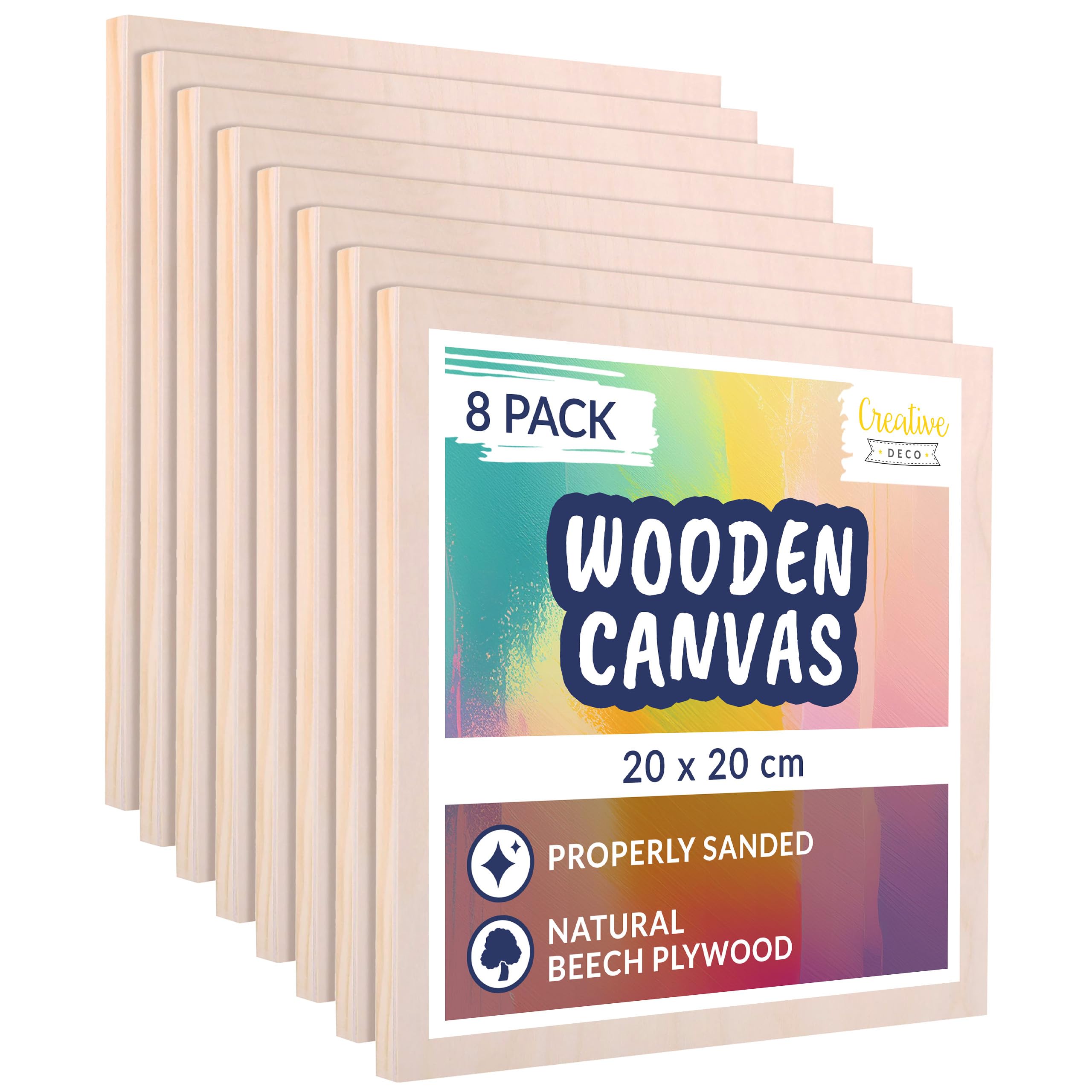 Creative Deco 8 x Wooden Canvas Painting Board | 20 x 20 cm | Cradled Plywood Panel | Art Painting for Crafts, Mixed-Media, Encaustic, Decoupage, Wood Burning, Acrylic Painting, Drawing, Pouring