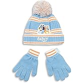 Bluey Blue Striped Beanie and Gloves Set | Unisex Winter Accessories and Bingo | Warm Hat and Mittens Set