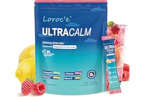 LOROC'E UltraCalm Super Cortisol Drink with Magnesium Glycinate, Ashwagandha, L-Theanine, Vitamin D3, Magnesium Powder for Sleep & Stress Relief, Raspberry Lemonade (30 Servings)