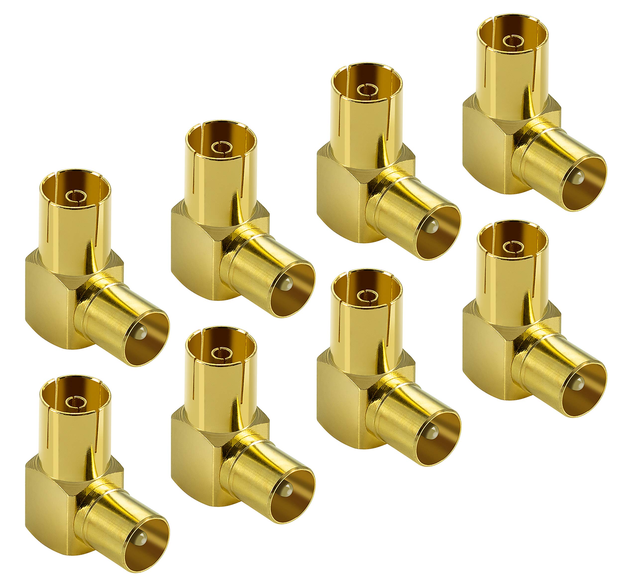 POPPSTAR 8x Antenna Angle Adapter (90 Degrees Angled) (IEC Antenna Plug to Socket) Angle Plug for Antenna Connections, Radio, Gold Plated
