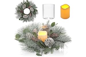 DILATATA 18" Christmas Wreath for Table Centerpieces Advent Wreath with Flameless Candles Table Wreath with Detachable Glass Holder Rusitc Christmas Candle Centerpieces Artificial Wreaths for Front Door Window
