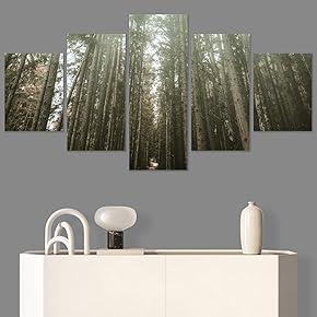 SIGNWIN 5 Panel Canvas Wall Art Green Forest...