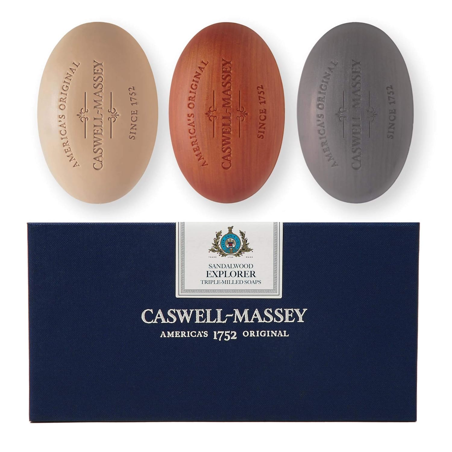 Caswell-Massey Triple Milled Luxury Bath Soap Men’s Sandalwood Explorer Soap Set – 3 Assorted Fragrances – 5.8 Ounces Each, 3 Bars : Beauty