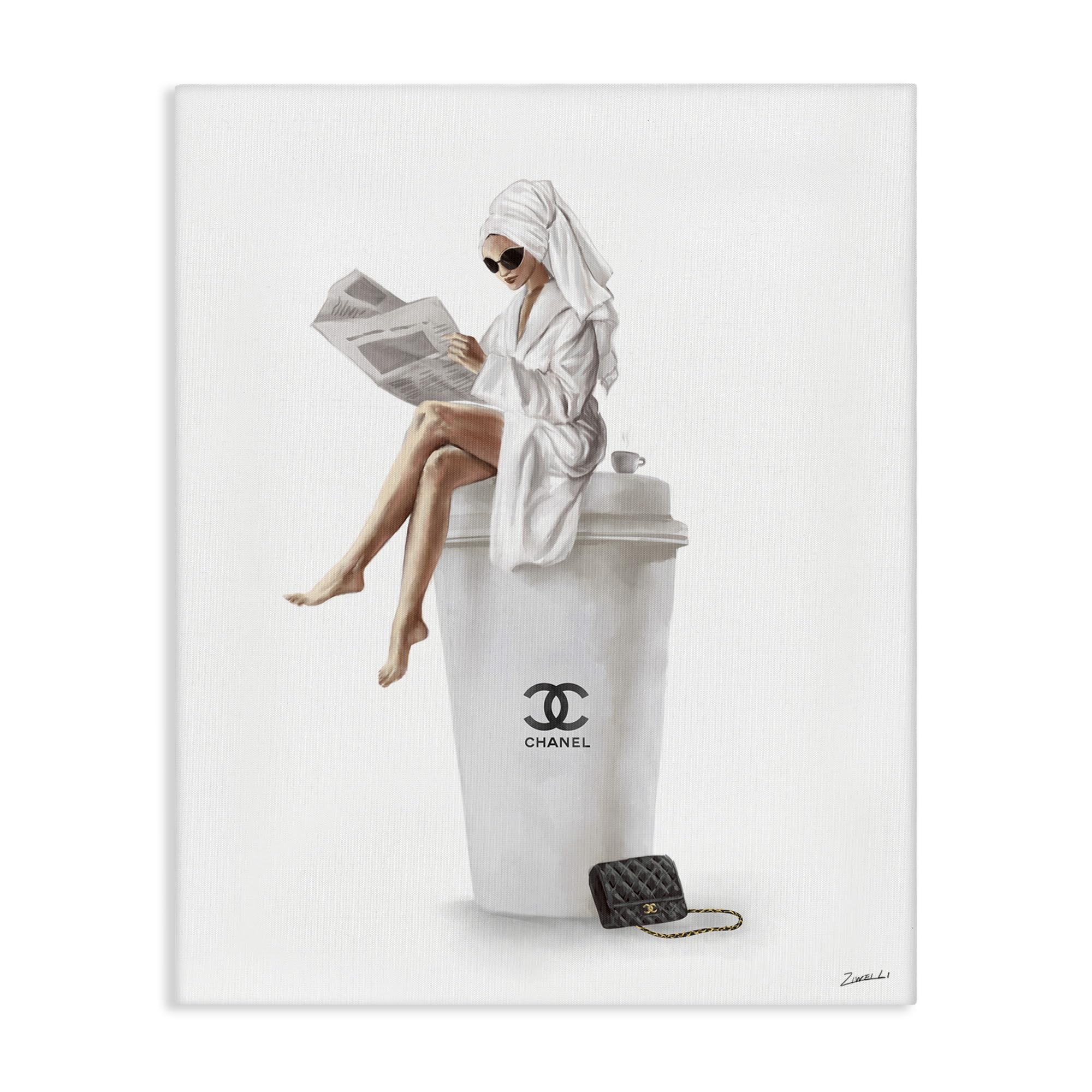 Photo 1 of Stupell Industries Chic Fashion Coffee and Purse Female Robe Pose, Designed by Ziwei Li Wall Art, 16 x 20, Canvas