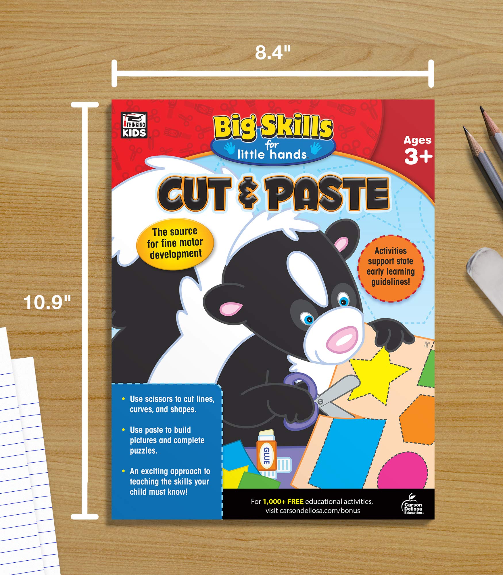 Carson Dellosa Big Skills for Little Hands Cut and Paste Toddler Book, Scissor Skills Preschool Workbook for Kids Ages 3 and Up, Shapes, Puzzles, and More Toddler Learning Activities (Volume 2)
