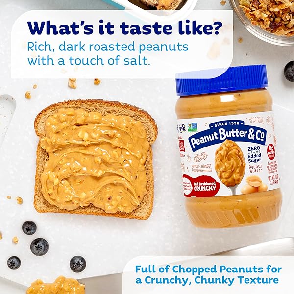 PEANUT BUTTER & CO. OLD FASHIONED CRUNCHY PEANUT BUTTER, NON-GMO, GLUTEN FREE, VEGAN, NO SUGAR ADDED, 16 OUNCE (PACK OF 1)