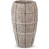 Briful Rustic Terracotta Flower Vase for Home Decor 12" Brown Farmhouse Textured Barrel-Style Ceramic Vase Vintage Handcrafted Gridded Design for Faux & Dried Flowers Living Room Table Centerpiece