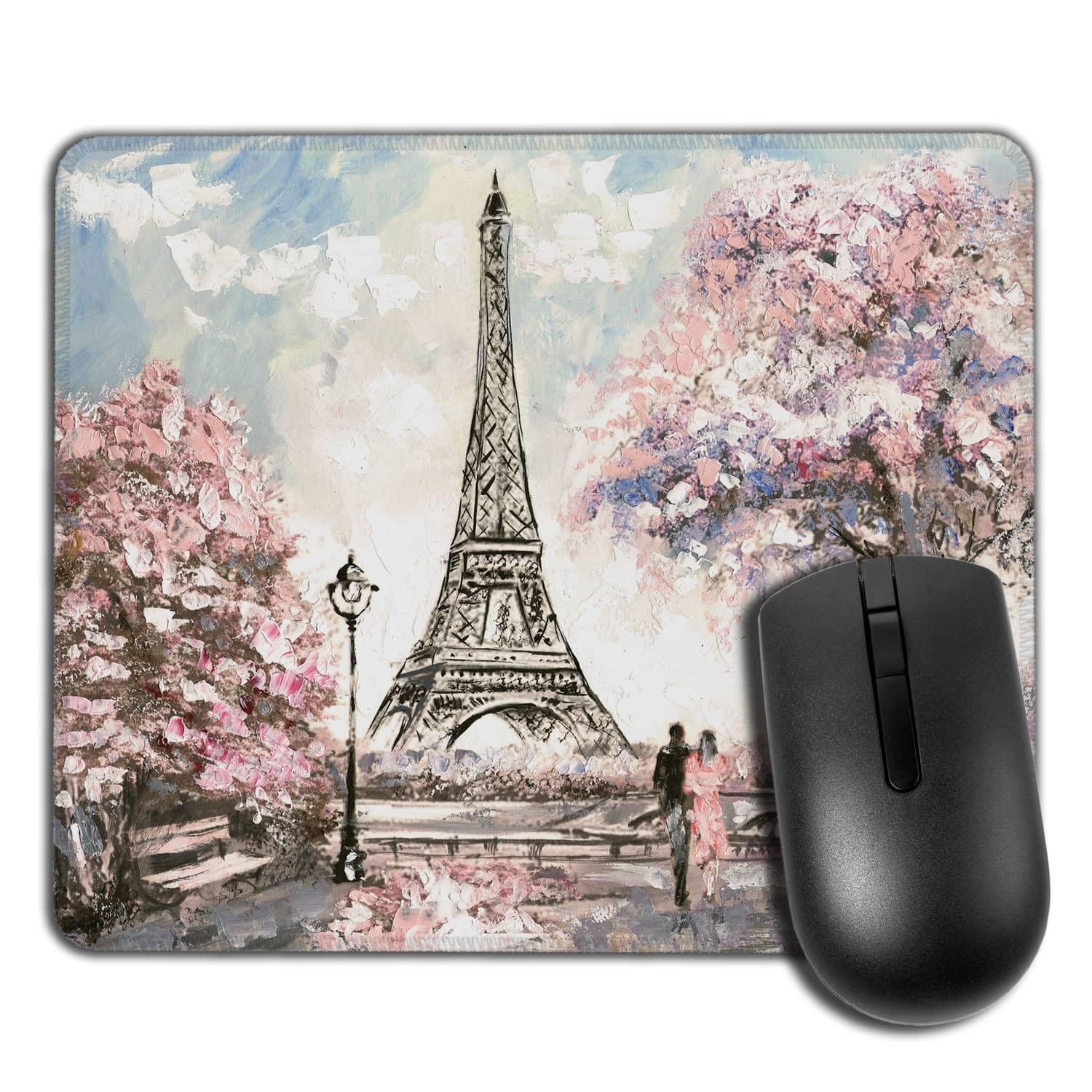 Yeuss Eiffel Tower Mouse mat pad Rectangular Non-Slip Mousepad, Couple Oil Painting Paris Street View Gentle Scenery Gaming Mouse mat pads, Pink,200mm x 240mm