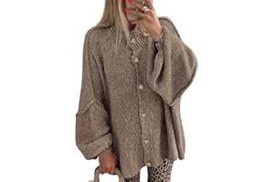 BTFBM Cardigan Sweaters for Women 2025 Fall Clothes Lantern Long Sleeve Button Open Front Chunky Knit Oversized Sweater