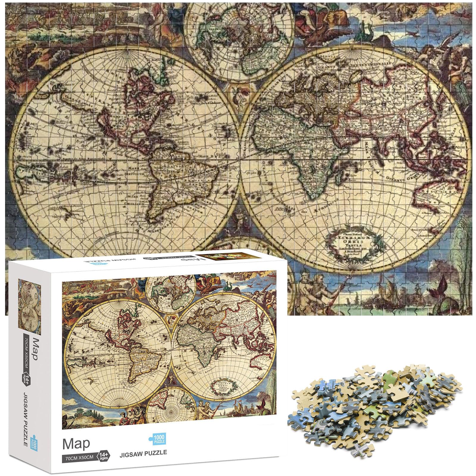 Ledeak 1000-Piece Jigsaw Puzzle: Ancient Atlas - Advanced, Antique Style for Ages 12 and Up