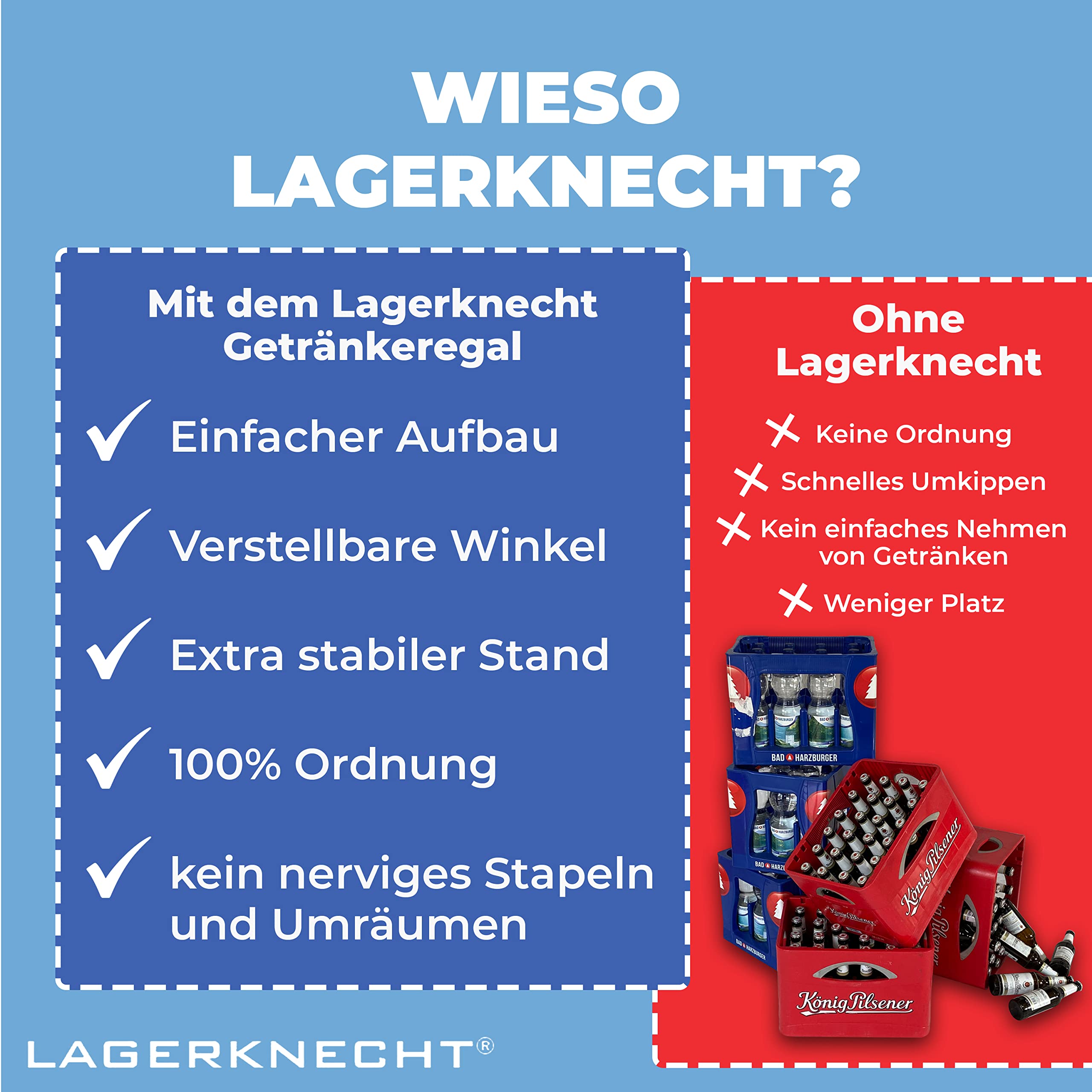 Lagerknecht Getränkekistenregal 9 Kisten Made in Germany professionelle Ordnung für Kisten Regal für Getränkekisten mit Regalboden, Getränkeregal, Wasserkistenregal, Bierkistenregal 6
