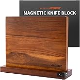 BROOKLYN CUTLERY Magnetic Knife Block, Acacia Wood Magnetic Knife Holder for Kitchen Counter Universal Knife Block Without Knives (12 x 10 With Sharpener)