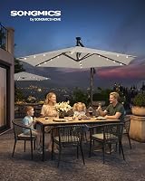 SONGMICS Cantilever 3m Garden Parasol with Base Beige LED Lights UPF 50+ view 2