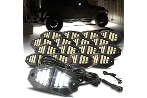 Winunite 16 Pods Quick Connect White Rock Lights, 24 Wide Angle Chips, 4M Extension Wires Each Light, 6000K Pure White, High Adhesive Stickers, IP67 Waterproof, Fits for Trucks Trailer SUV ATV UTV