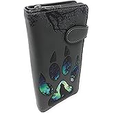 Shag Wear Wolf Paw Large Animal Wallet for Women and Teen Girls Vegan Faux Leather 7" Dark Grey