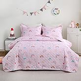 Pink Girls Rainbow Quilt Set Twin Size Kids Bedding Sets Lightweight Summer Bedspread Soft Microfiber Breathable Bed Comforter All-Season