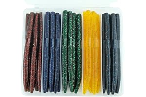 LURESMEOW Senko Worms for Bass Fishing: 40PCS 5.5" Wacky Worm Lures Kit with Box | Senkos Soft Plastic Baits for Freshwater Saltwater | Slow-Fluttering Action