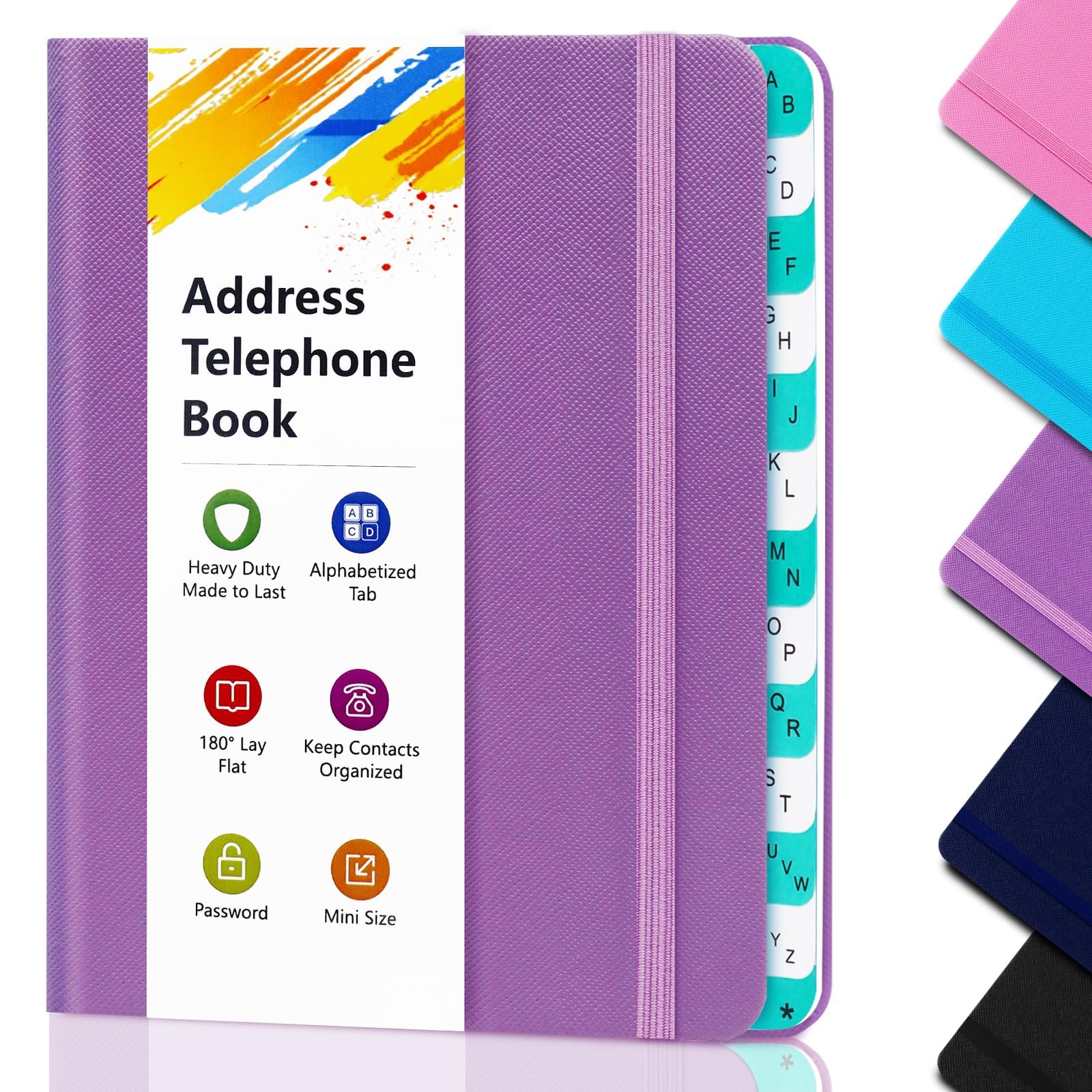 Telephone Address Books with Alphabet Index Hardback，Pocket Size 6.1 * 4.72in and Large Print for Elderly，Keep Contacts Organaized, Purple