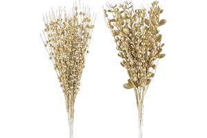 CristBest 24-Pack Christmas Tree Picks Ornaments, Artificial Glitter Berry Stem Glittery Twigs Ornaments for Christmas Tree Decorations, Small Vase, Holiday, Wedding, Party Decorations (Gold)
