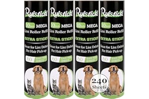 RUISTICKI 10 inch Lint Roller Refill Compatible with Large Mega10 in Wide Lint Rollers, Pack of 4 Refills, 60 Sheets per Refill, Total 240 Extreme Stick Sheets
