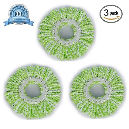 Smile Mom Spin Mop Head Microfiber Refill for Floor Cleaning White & Green (110 Gram, Pack of 3)