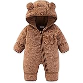AiWMGL Newborn Baby Bear Outfit With Fold-Over Mittens and Footies Girls Boys Winter Fleece Clothes Hooded Romper Snowsuit