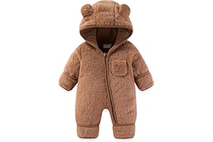 AiWMGL Newborn Baby Bear Outfit With Fold-Over Mittens and Footies Girls Boys Winter Fleece Clothes Hooded Romper Snowsuit