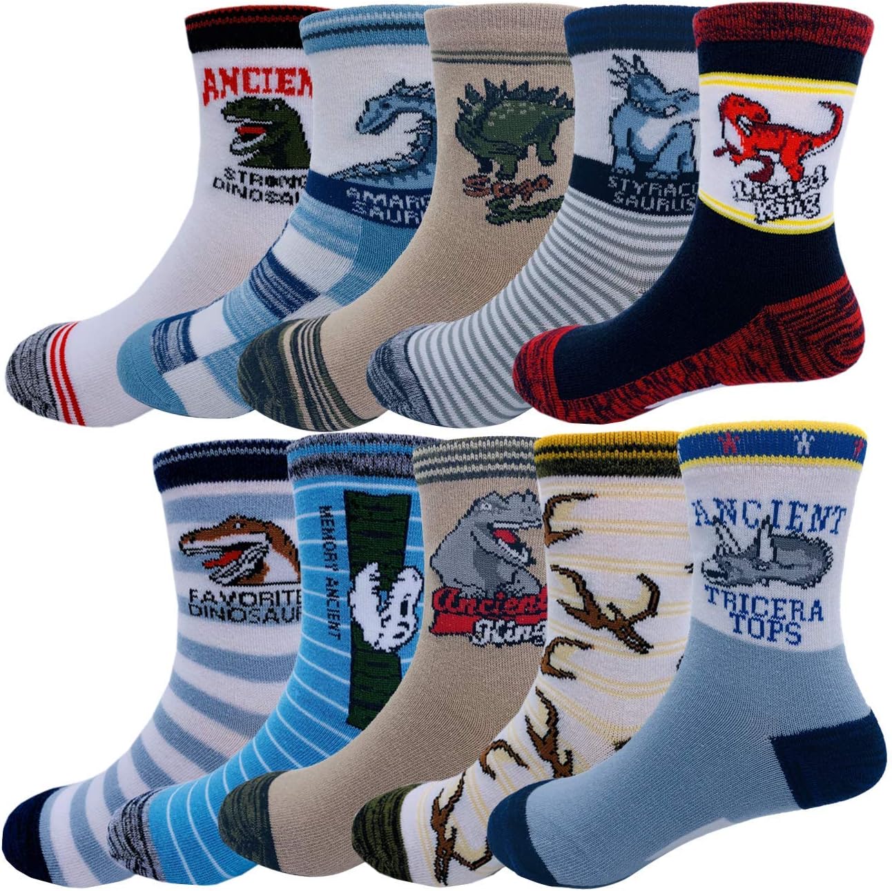 Kids Boys Cartoon Dinosaurs Pattern Sport Socks 10 Pairs