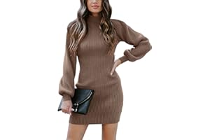 Caracilia Women Turtleneck Long Sleeve Knit Bodycon Slim Fitted Stretch Pullover Sweater Mini Dress Trendy Outfits 2024 Fall