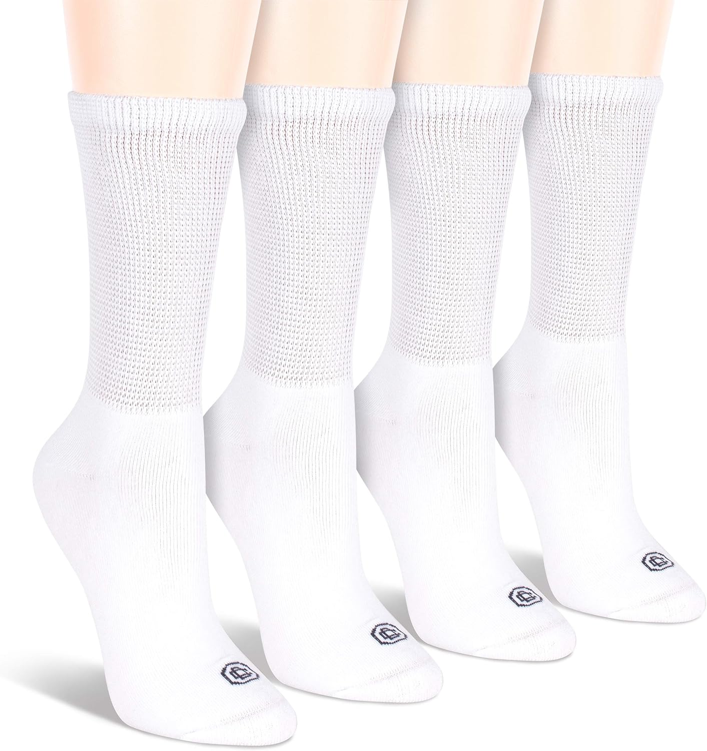 Doctor's Choice Women's Diabetic Crew Socks, Non-Binding, Circulatory, Cushioned, 4 Pack, White, Shoe Size 6-10, Sock Size 9-11: Health & Personal Care