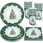 Christmas Party Plates Napkins Paper Cups Tableware Set 96 Pieces Paper Plates Disposable Green Christmas Tree Table Decorations Party Supplies