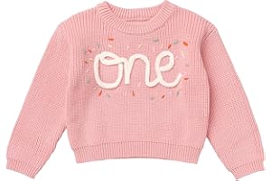 IDOPIP Toddler Baby Girls First Birthday Outfit Boho Embroidery One Sweater Top Knit Pullover Sweatshirt Fall Winter Clothes