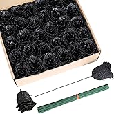 ICBOX Black Roses Artificial Flowers, 30pcs Glitter Roses Artificial Roses with Stems for Crafts Wedding Bouquet Party Home Decor(Black)