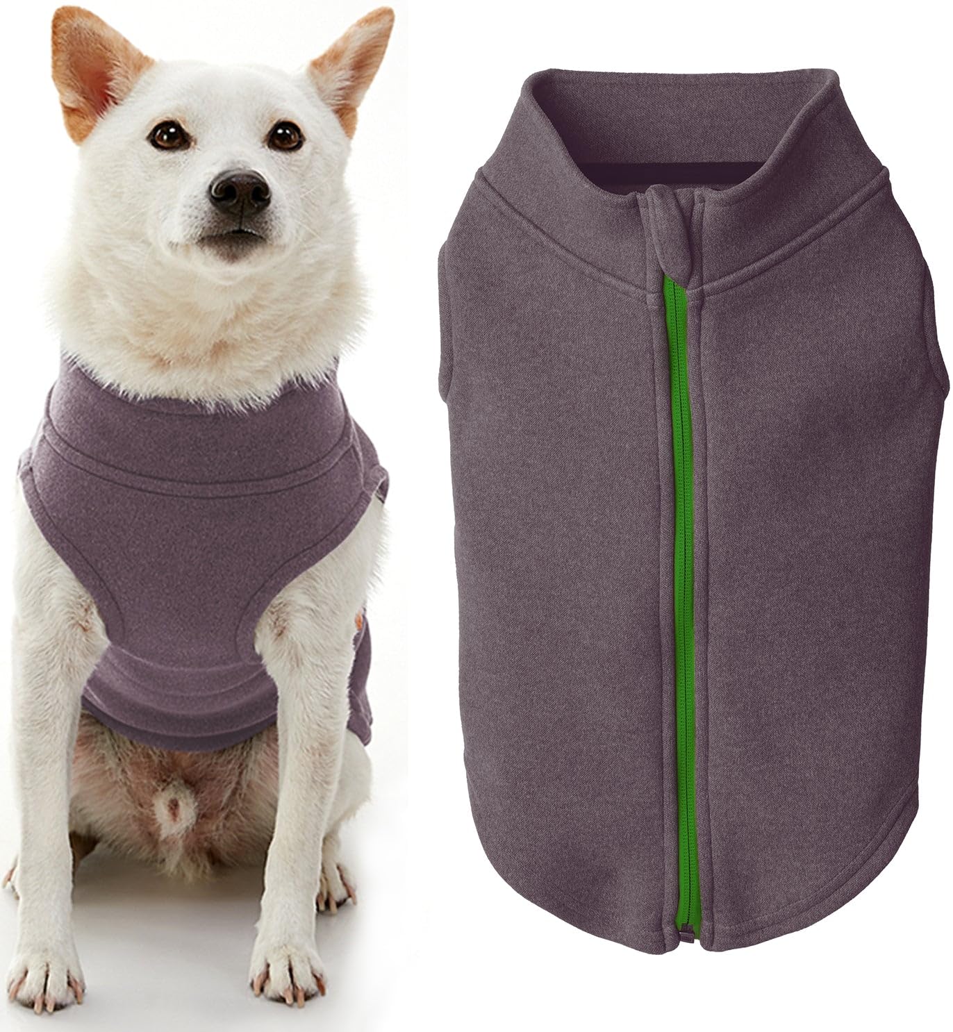 Gooby Zip Up Microfiber Fleece Dog Sweater - Purple, Medium - Warm Double Layered Soft Microfiber Fleece Step-in Dog Jacket Without Ring Leash - Winter Dog Sweaters for Small Dogs and Medium Dogs