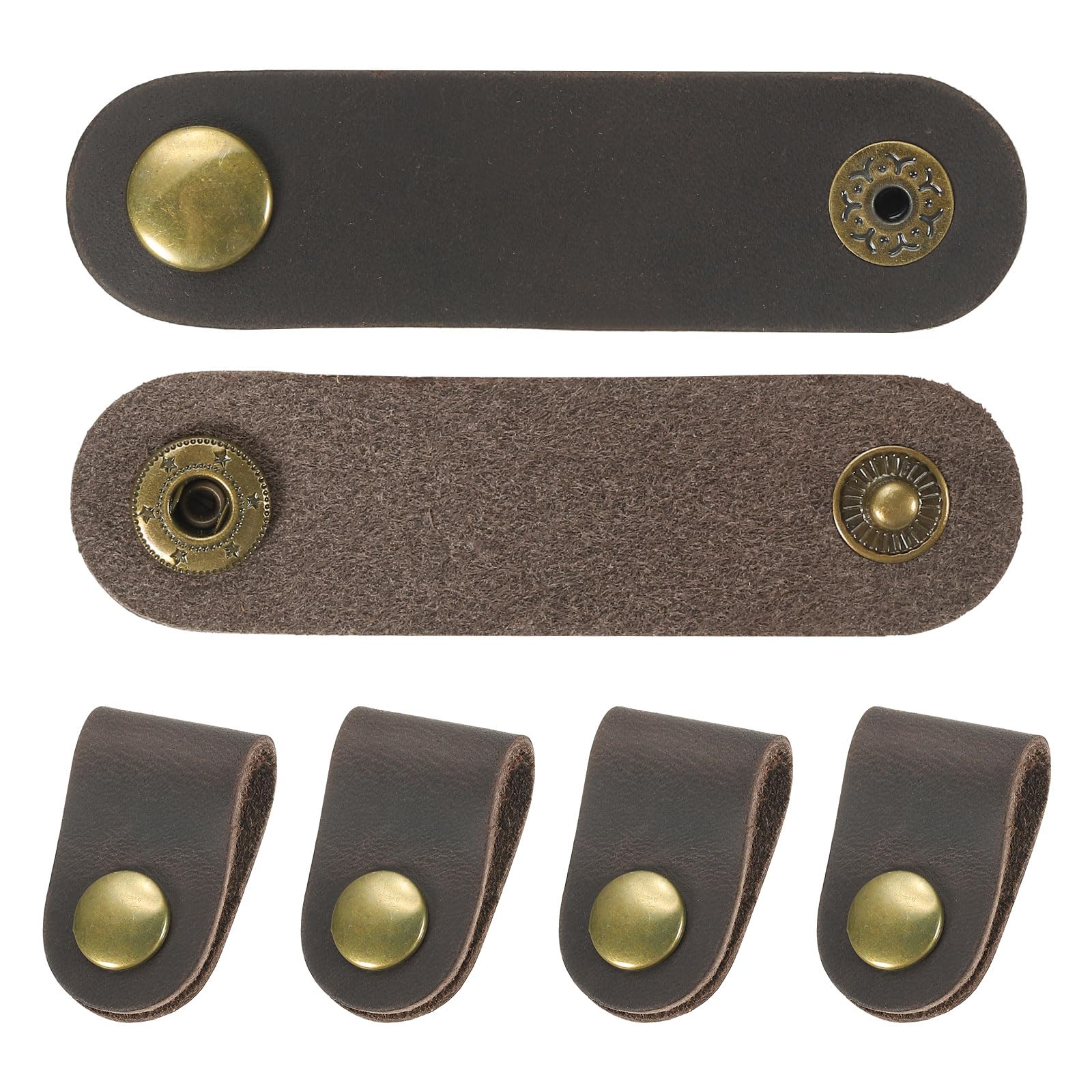 PATIKIL Leather Cord Organizer Cable Straps, 6Pcs 8x2cm Portable Cable Leather Clips USB Holder Earphone Cord Management for Cable, Wire, Dark Brown