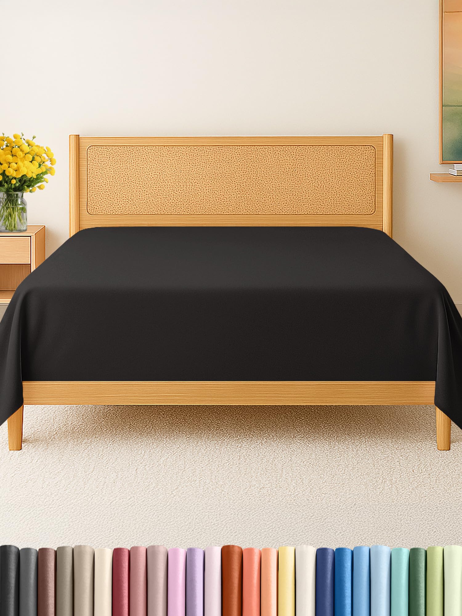 Photo 1 of Twin Size Flat Sheet - Hotel Quality Top Flat Bed Sheet Only - Ultra-Soft, Comfy, Breathable & Cooling - Fade & Wrinkle Free - Easy-Care, Stain & Shrink Resistant Bedding - Easy-Fit & Oeko-Tex - Black