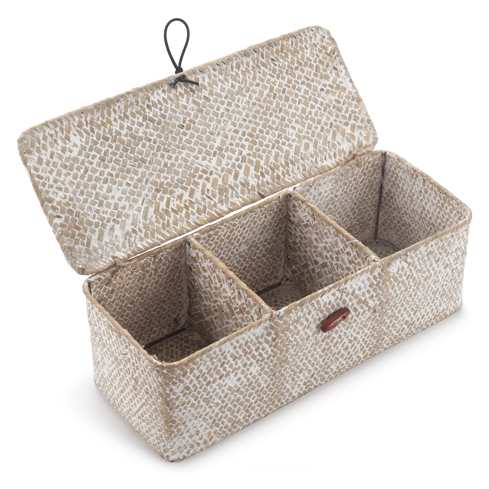 Photo 1 of Seagrass Storage Basket with Lid Rectangular Small Woven Shelf Baskets with Sections for Organize Snack Toys Whitewash