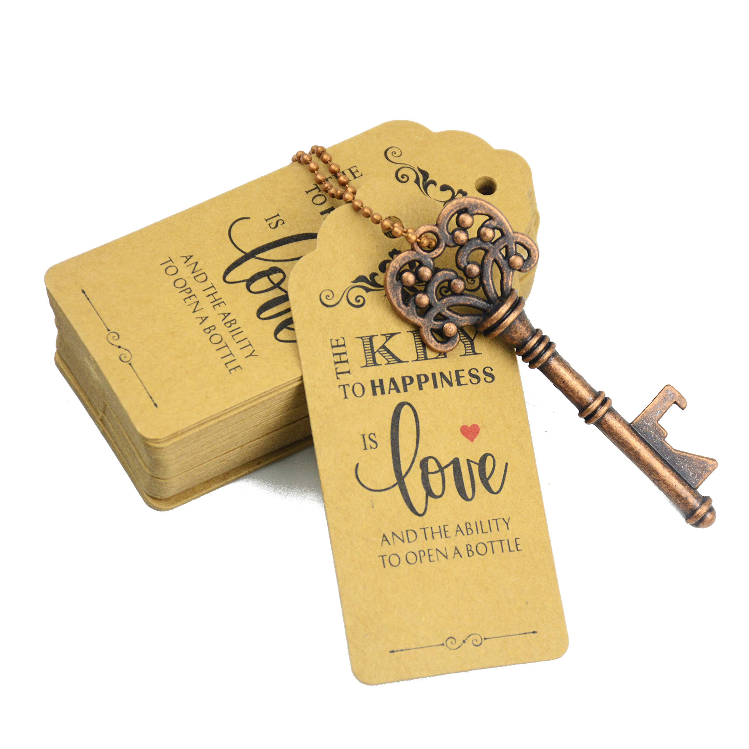 Aokbean 52pcs Rustic Vintage Key Bottle Opener Party Favor Wedding Favor Guest Souvenir Gift Set with Escort Thank You Tag Card and Keychain(Antique Copper)