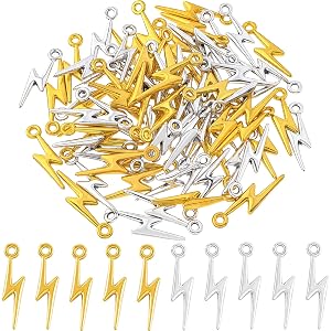 Joez Wonderful 70pcs Lightning Bolt Pendants, Alloy Thunder Flash Charms, Lightning Dangle Charms for DIY Crafts, Necklace, B