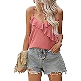 Famulily Women Flowy Ruffle Trim Cami Tank Tops Spaghetti Strappy Camisole Cute Summer V Neck Sleeveless Shirts 2023