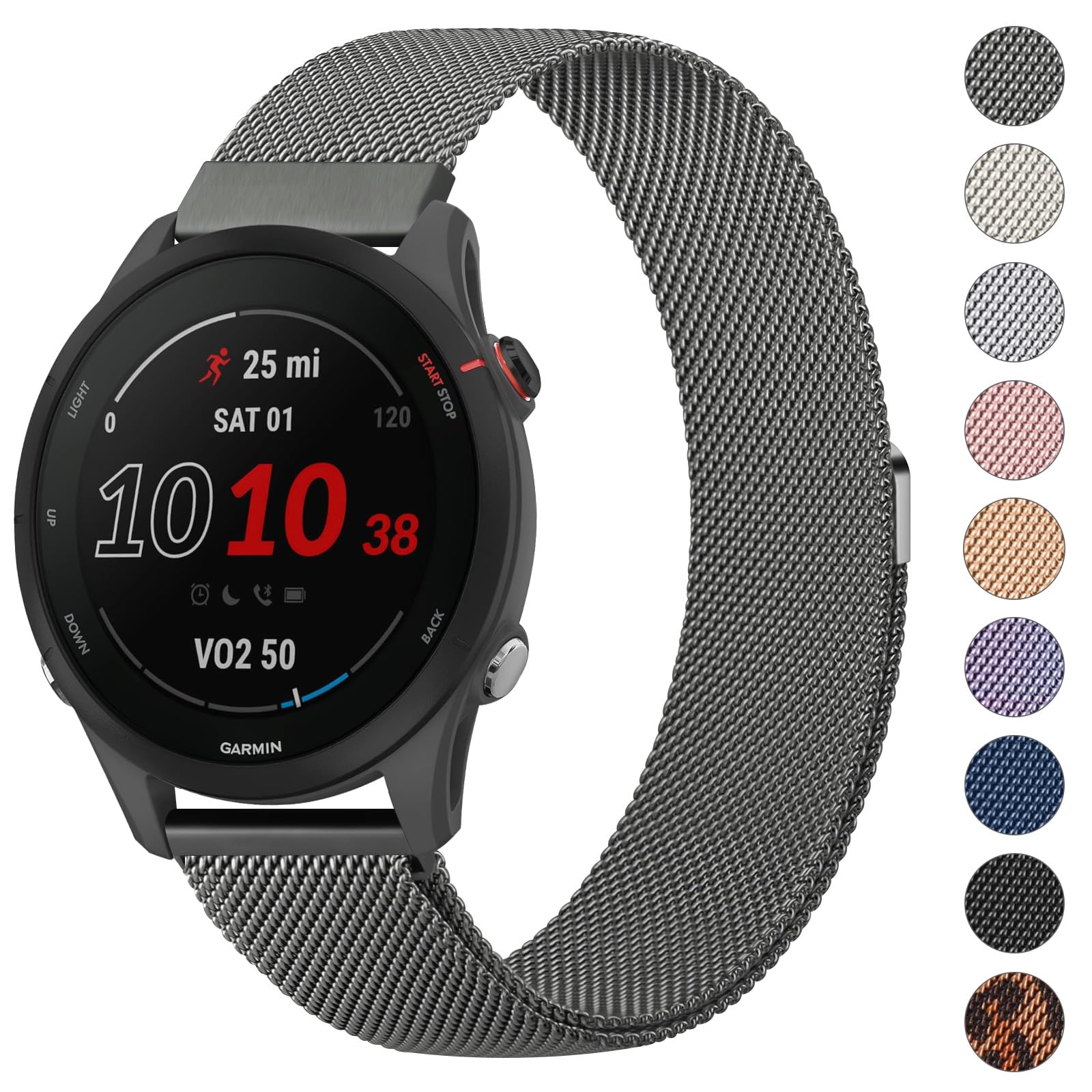 Metal Strap for Garmin Forerunner 255 Watch Strap/265 Strap, Vivoactive 4, Venu 2/Venu 3, Stainless Steel Bracelet Replacement Band with Enhanced Magnet (Space grey)