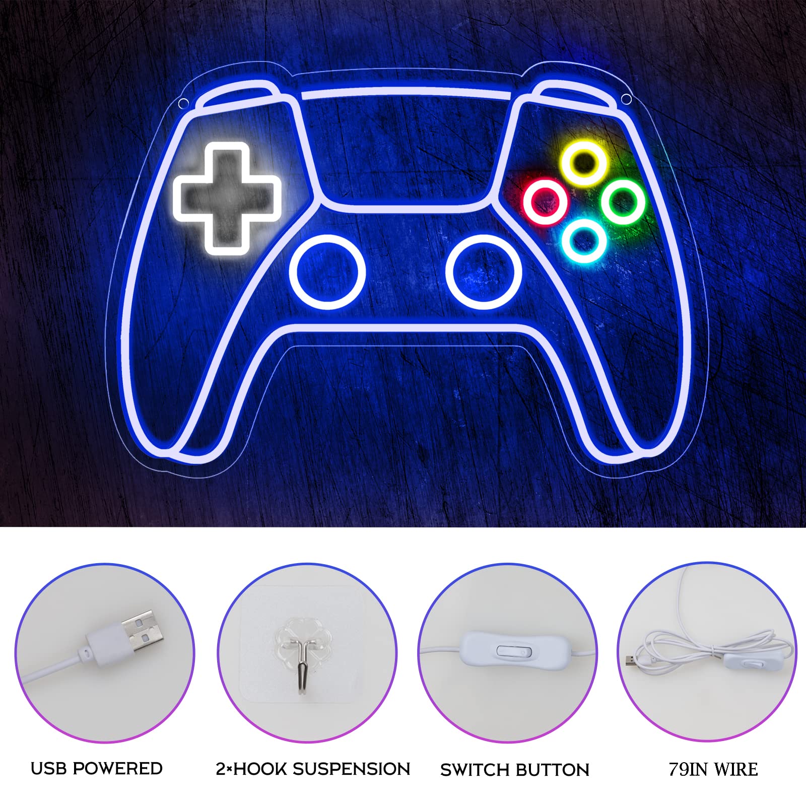 Gamer Neon Sign, Gamepad Shaped LED Neon Sign for Gamer Room Decor, Gaming Neon Sign for Boys Room Decor, Neon Gaming Sign for Gaming Wall Decor, USB Powered Gamer Gifts for Teens, Boys, Kids