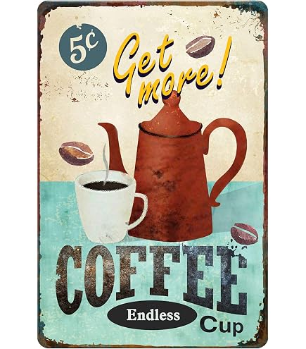 Cartello In Metallo Umoristico Per Coffee Lover – 20x30 Cm, Scritta In Inglese "Coffee Spelled Backwards Is Eeffoc" – Vintage Per Bar E Cucina