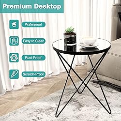 HLR Modern Round Side Table, End Table with Marble