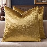 GIGIZAZA Gold Velvet Pillow Covers 18x18 Decorative Pillows Pack of 2 | Throw Pillows for Couch Sofa,300gsm Soft Textured Fabric,Modern Square Accent Pillowcases,Luxury Cushion Covers