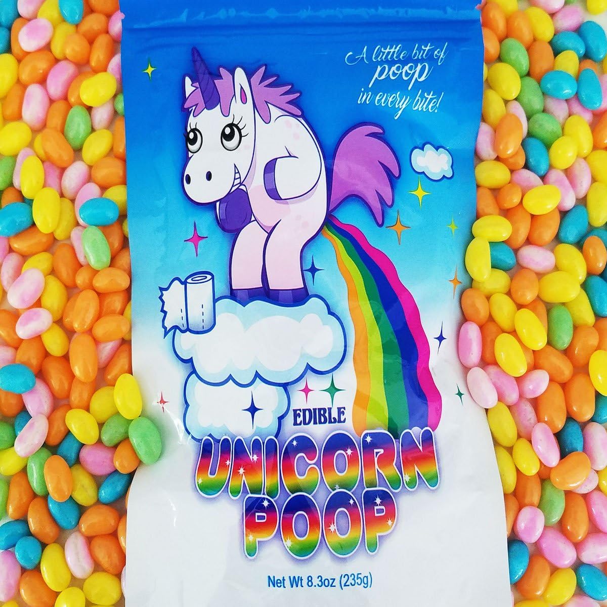 Unicorn Poop Candy (Pastel Jelly Beans) Resealable Zip Bag Funny
