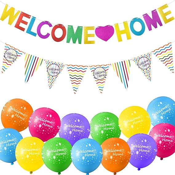 26 Pieces Home Balloons and Banners Set Includes 24 Pieces