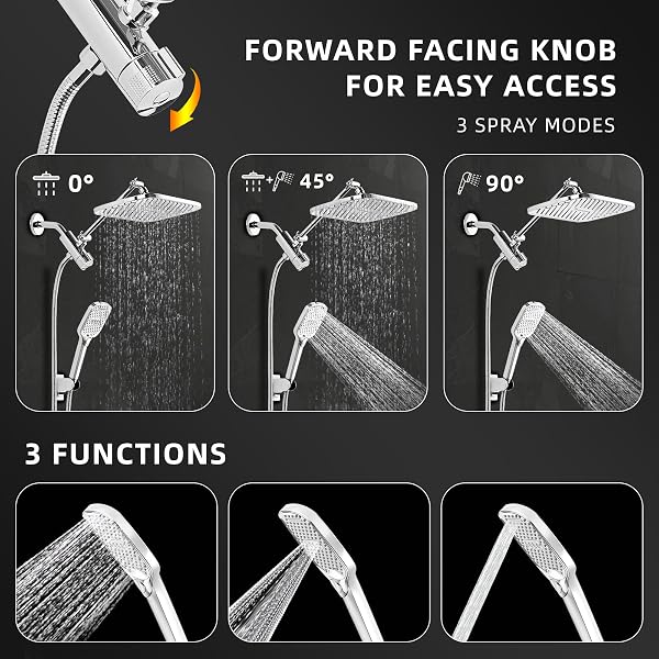12″ RAIN SHOWER HEAD WITH HANDHELD SPRAY, RAINFALL SHOWER HEAD WITH HANDHELD COMBO, 11″ STAINLESS STEEL EXTENSION ARM WITH HEIGHT & ANGLE ADJUSTABLE HIGH PRESSURE SHOWERHEADS, CHROME
