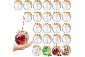 Yaomiao 24 Pcs 10 oz Christmas Ornament Cups for Drink Plastic Clear Fish Bowl with Lids and Straws Spherical Bulb Bottles Bulk for Holiday Cocktails Candy Gift Carnival Party Decorations