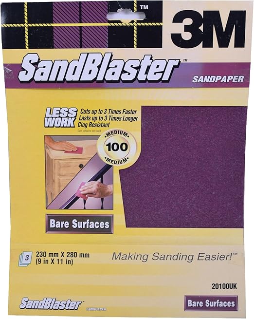 3M Sandblaster Sandpaper Sheets Bare Surface Levelling 100 Medium (3